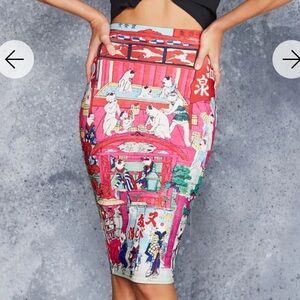 BlackMilk Onsen Cats Pencil Midi Skirt